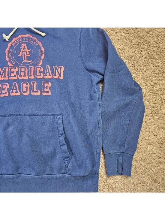American Eagle Sweatshirt Mens M Blue Pullover Hoodie Logo Athletic Fit Casual - Picture 9 of 12